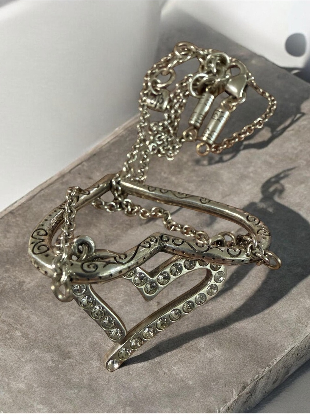 Brighton Retired Love Struck Reversible 3D Swing Double Heart Crystal Necklace - Picture 8 of 10